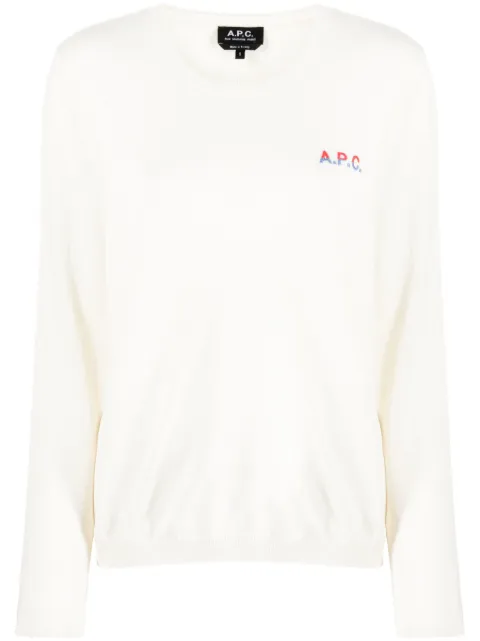 A.P.C. logo-embroidered long-sleeve sweater Neutrals COGUQF23215