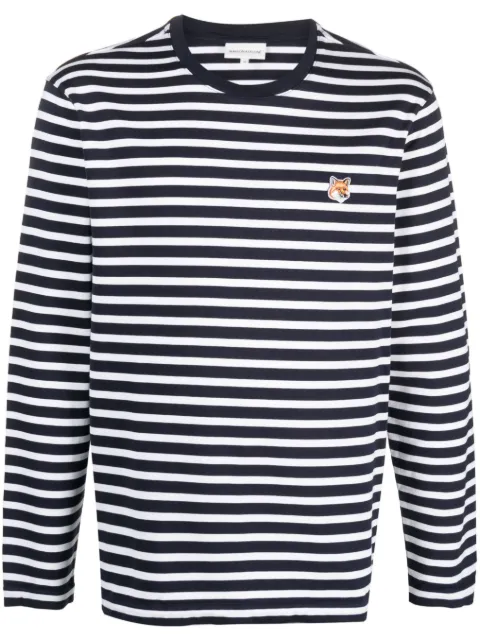Maison Kitsuné Fox-motif striped cotton T-shirt Blue LM00105KJ0044