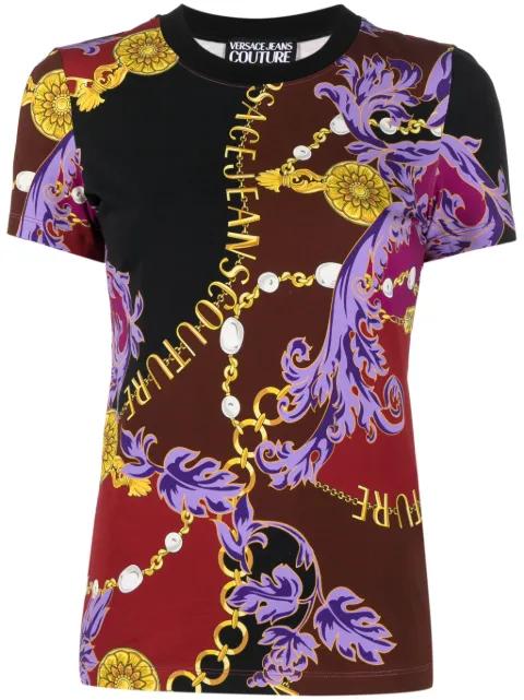 Versace Jeans Couture baroque-print cotton T-shirt Red 75HAH608JS214
