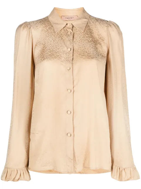 TWINSET animal-print ruffle-cuffs shirt Brown 232TP2763