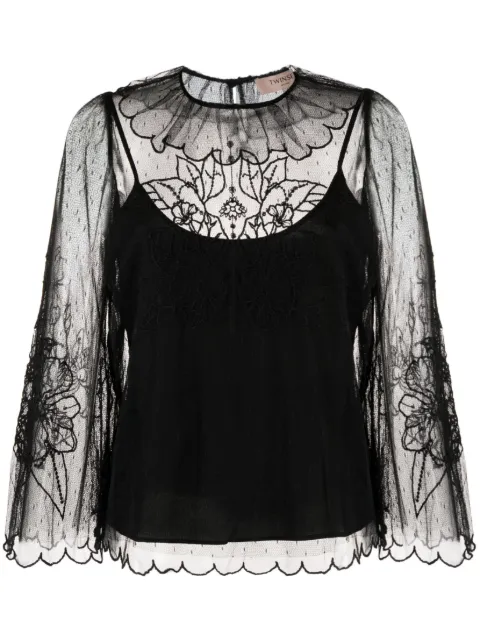 TWINSET layered lace long-sleeved blouse Black 232TP2103