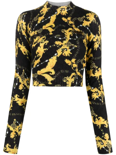 Versace Jeans Couture Chain Couture-print cropped jumper Black 75HAFM40CM34N
