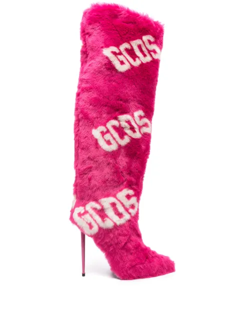 GCDS logo-detail knee-high boots Pink CC94W450112
