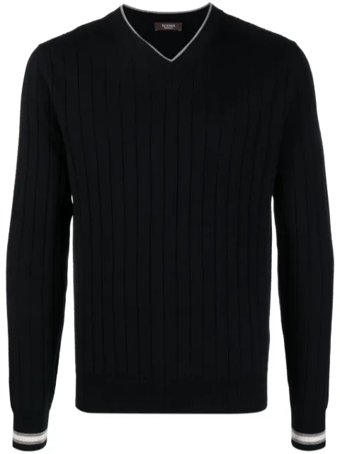 Peserico V-neck ribbed-knit virgin-wool jumper Blue R59263F149168C