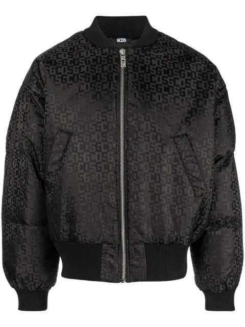 GCDS monogram-pattern zip-up bomber jacket Black FW23M200207