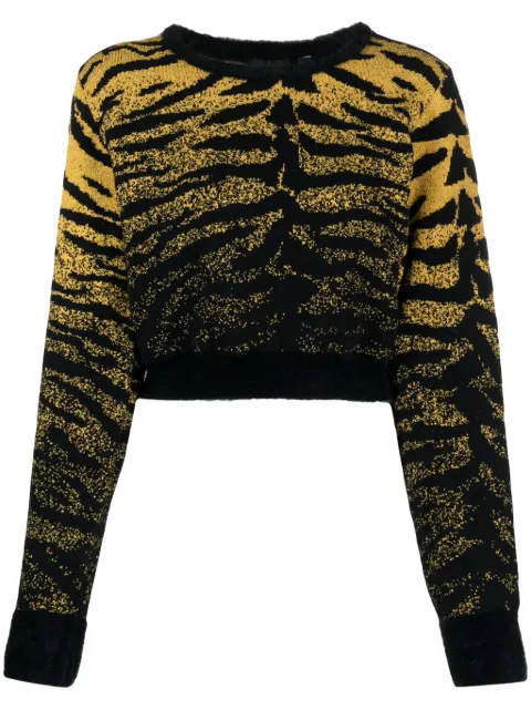 GCDS lurex-detail zebra-jacquard cropped jumper Black FW23W380949