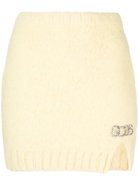 GCDS Hairy logo-plaque miniskirt Yellow FW23W660157