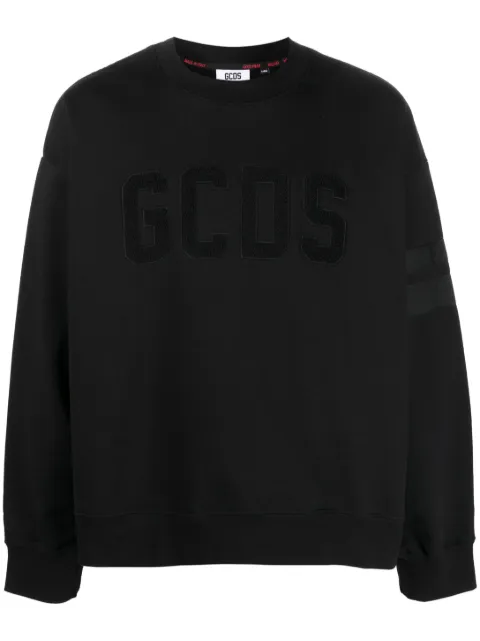 GCDS flocked-logo cotton sweatshirt Black FW23M110115