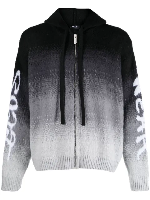 GCDS intarsia-knit hooded jacket Black FW23M370305