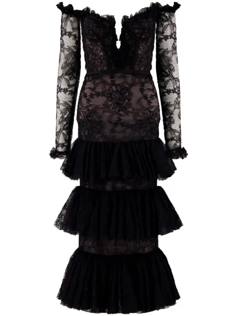 Giambattista Valli tiered off-the-shoulder lace dress Black 23FWPVTE513729CHA