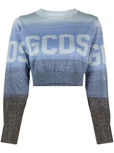 GCDS intarsia-knit logo cropped jumper Blue FW23W380939