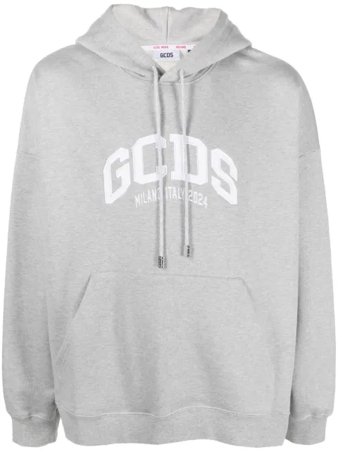 GCDS logo-patch jersey cotton hoodie Grey FW23M100681