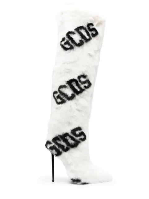 GCDS 110mm faux-fur logo-print boots White CC94W450112