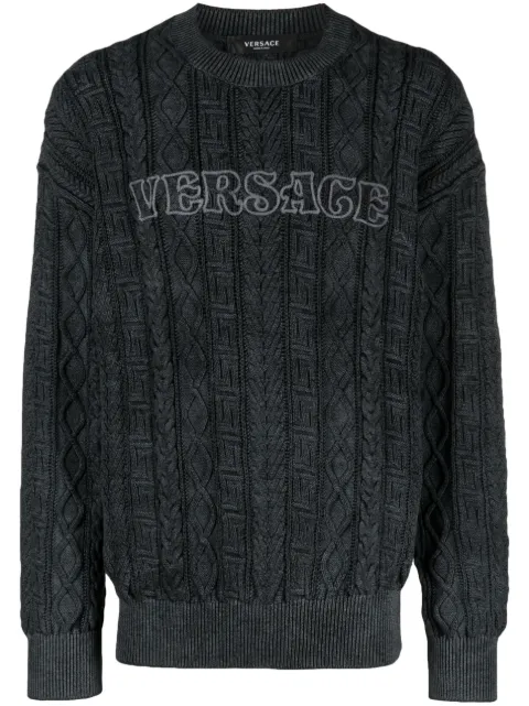 Versace Greca cable-knit jumper Black 10099321A07271