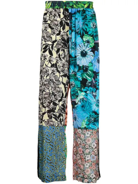 Marine Serre scarves-print silk trousers Green UPA031UWOV0005