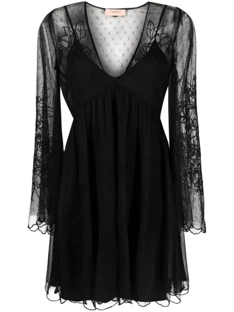 TWINSET layered lace flared dress Black 232TP2102