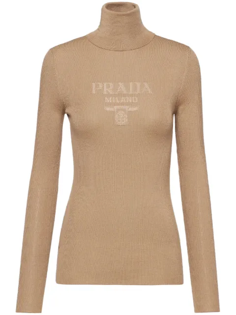Prada logo-intarsia roll-neck jumper Brown P26445S23211C8