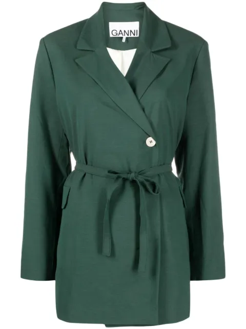 GANNI off-centre belted blazer Green F7889