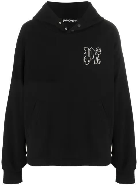 Palm Angels logo-print cotton hoodie Black PMBB133E23FLE0031010