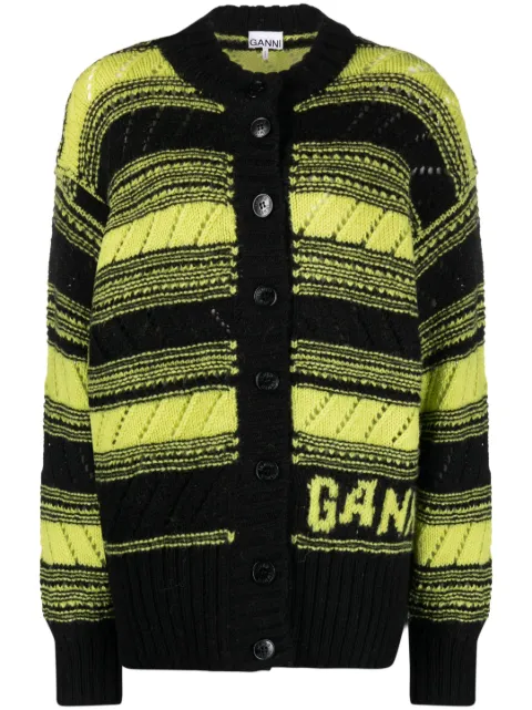 GANNI stripe-pattern knitted cardigan Black K1892
