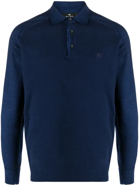 ETRO logo-embroidered knitted polo shirt Blue 1N9369294
