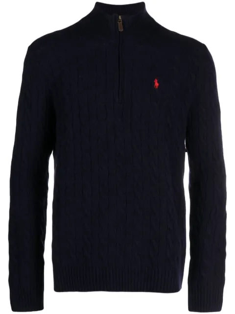 Polo Ralph Lauren logo-embroidered cable-knit half-zip jumper Blue 710876766002