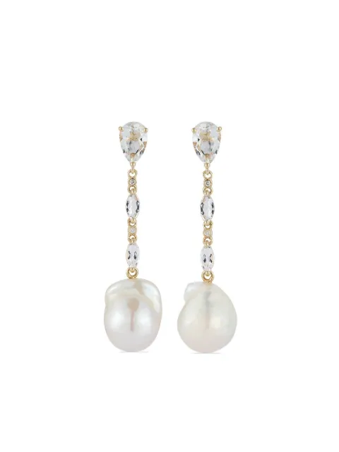 Mateo 14kt yellow-gold diamond and pearl drop earrings White BPDE01