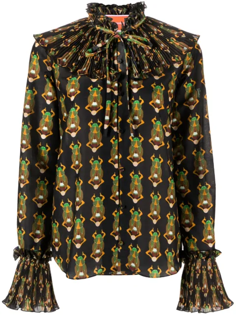 La DoubleJ Nefertiti scarab-print habotai blouse Black SHI0081SIL010SCA01BL01