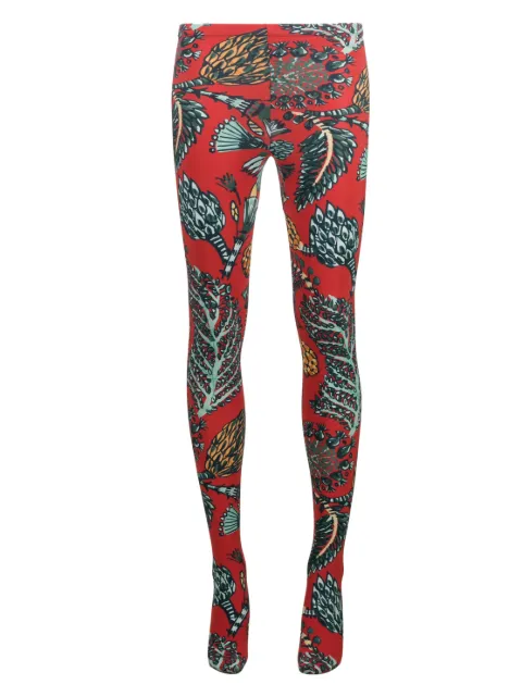 La DoubleJ mid-waist leaf-print tights Red SOC0013NYL008SIC01RE01