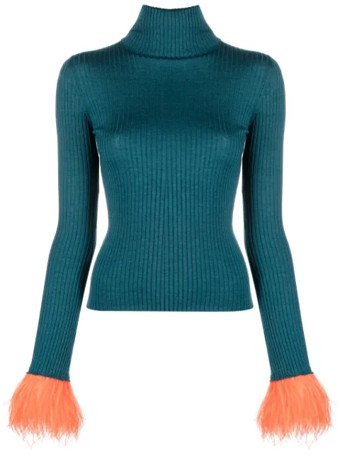 La DoubleJ feather-trim rib-knit jumper Blue PUL0167KNI091VA196BU05