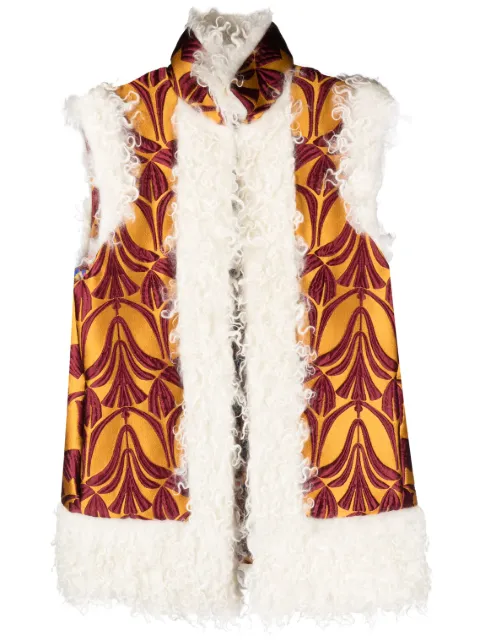 La DoubleJ patterned-brocade shearling-trim vest Yellow JAC0046JCQ052PAY02YE05