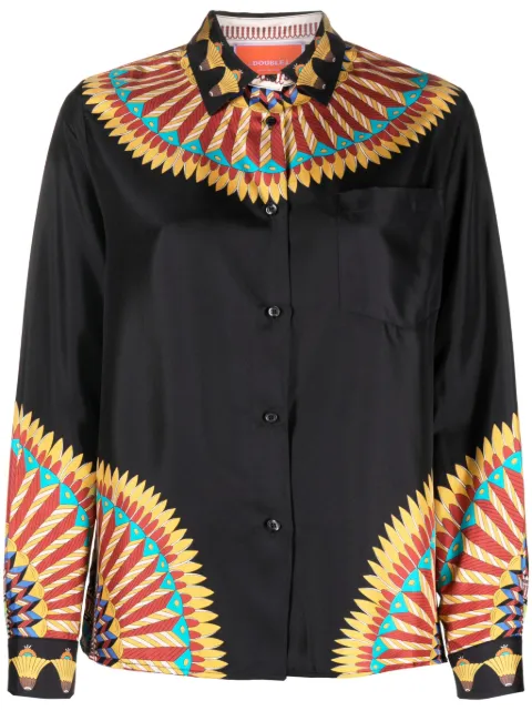 La DoubleJ placed-print Boy silk shirt Black SHI0040SIL006DEL02BL01