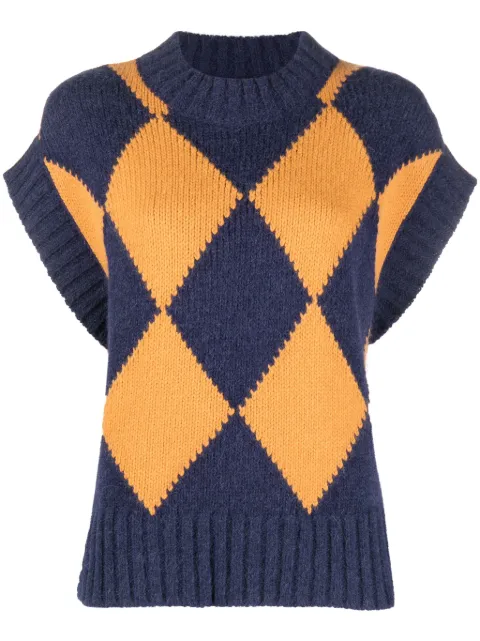 La DoubleJ argyle intarsia-knit vest Blue PUL0135KNI064VA182BU06