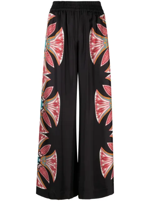 La DoubleJ lotus-print silk palazzo pants Black TRO0026SIL006LOT01PI01