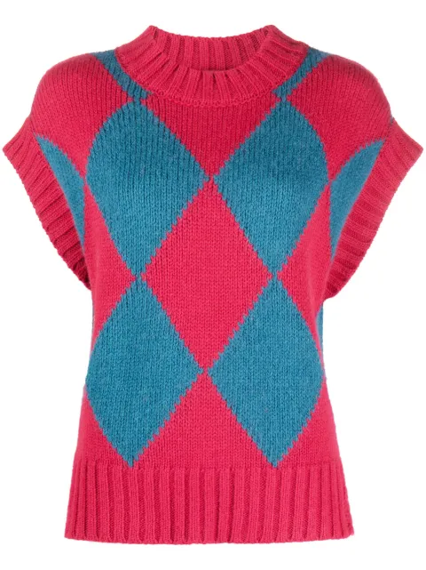 La DoubleJ argyle intarsia-knit vest Red PUL0135KNI064VA183RE01