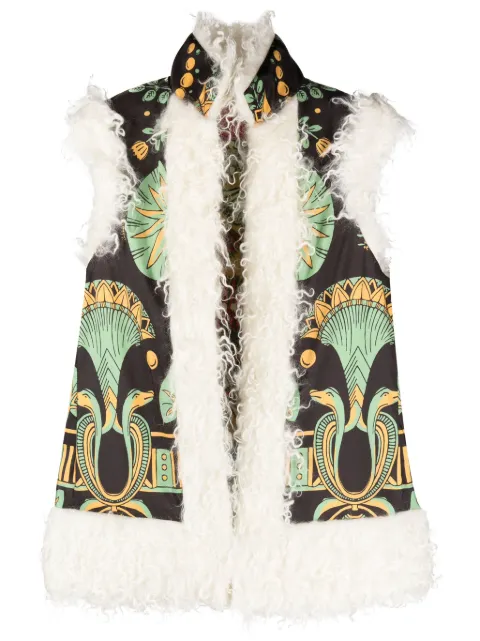 La DoubleJ graphic-print shearling-trim vest Black JAC0046FAI001NIL01BL01