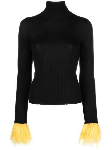 La DoubleJ feather-cuff ribbed-knit jumper Black PUL0167KNI091VA195BL01