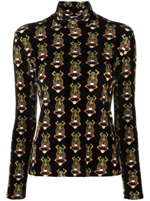 La DoubleJ scarab-motif velvet T-shirt Black SHI0030VEL006SCA01BL01