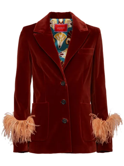 La DoubleJ Keaton feather-trim velvet blazer Red JAC0073VEL011SOLIDBR08