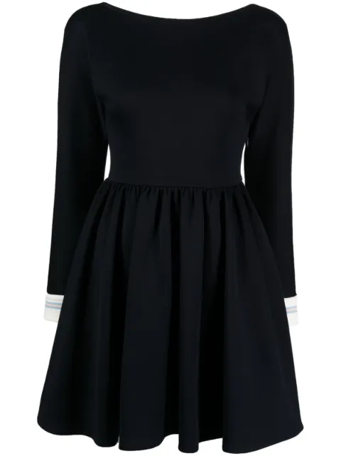 Miu Miu Pre-Owned ribbed-trim long sleeve dress Blue CSLWMMBDRE7293