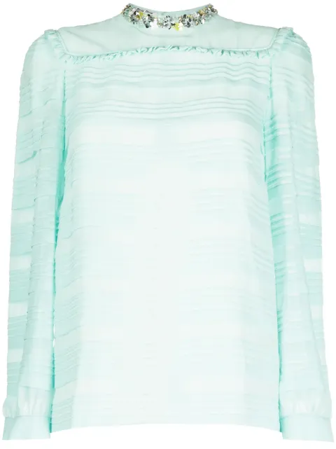Miu Miu Pre-Owned ruffle-detailed silk blouse Blue CSLWMMTTOP7321