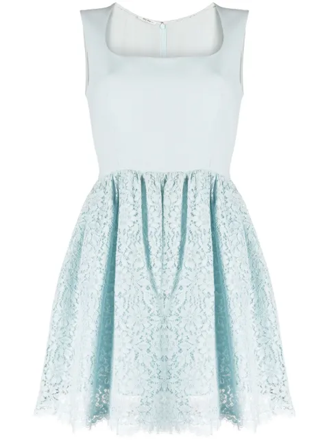 Miu Miu Pre-Owned floral lace-panel minidress Blue CSLWMMBDRE7299