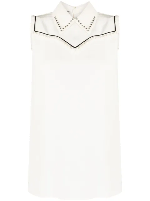 Miu Miu Pre-Owned bib-detailed sleeveless blouse White CSLWMMWTOP7315