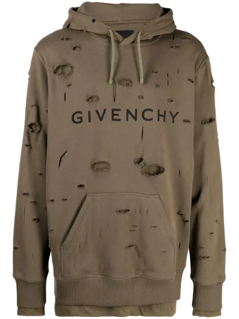 Givenchy logo-print distressed-effect hoodie Brown BMJ0KF3Y8Y