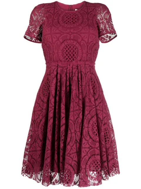 Burberry Pre-Owned short-sleeve flared lace dress Red CSLWBURRDRE7326