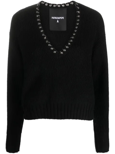 Patrizia Pepe metal-detail ribbed-knit sweater Black 2K0219K134