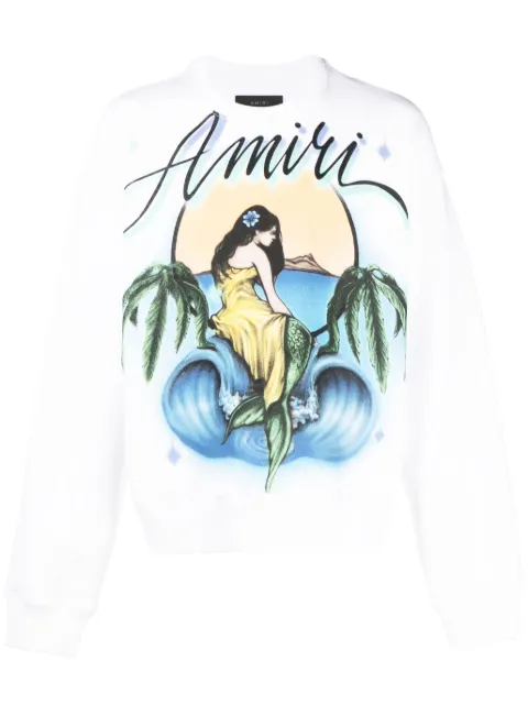AMIRI Mermaid logo-print crew-neck sweatshirt White PF23MJG012