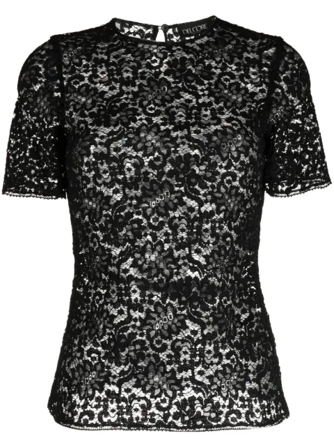 Del Core floral-lace short-sleeved T-shirt Black T002002T0618
