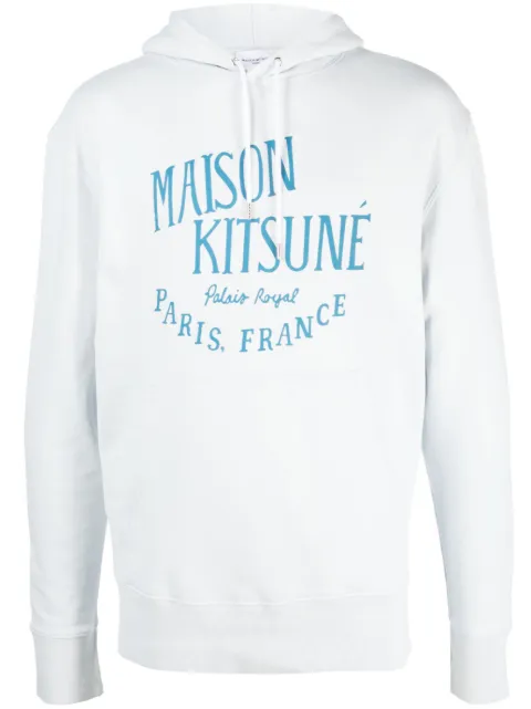 Maison Kitsuné logo-print cotton hoodie Blue LM00707KM0001