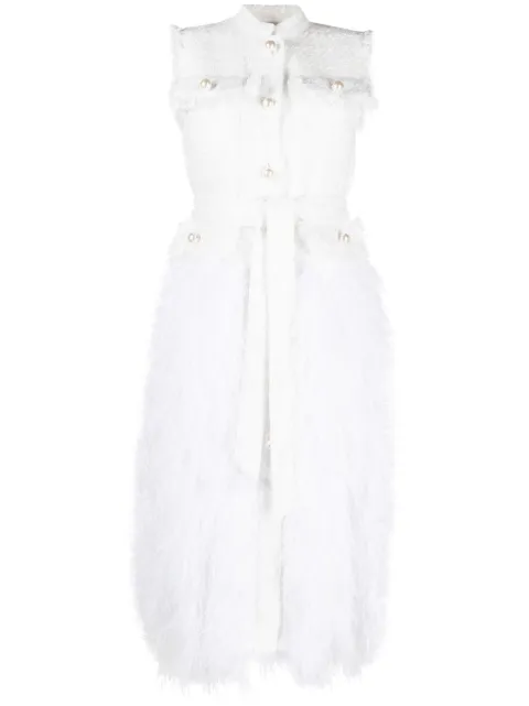 Huishan Zhang feather-trim tweed dress White HCO190112